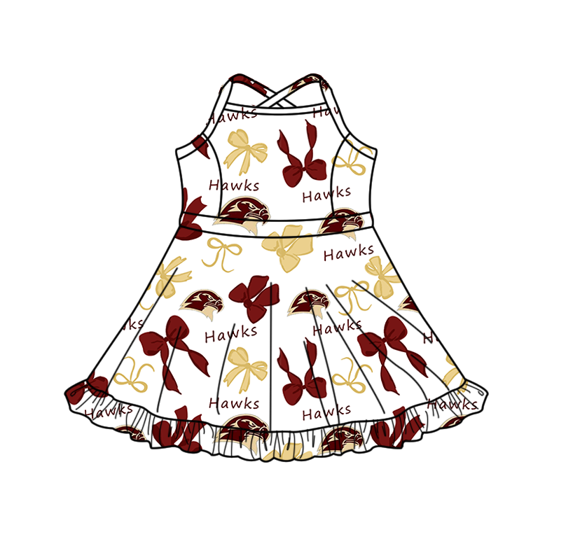 custom moq 5 mix size XY062906 Baby Girls Bows Print Strap Knee Length Yoga Skort Dress Activity Wear