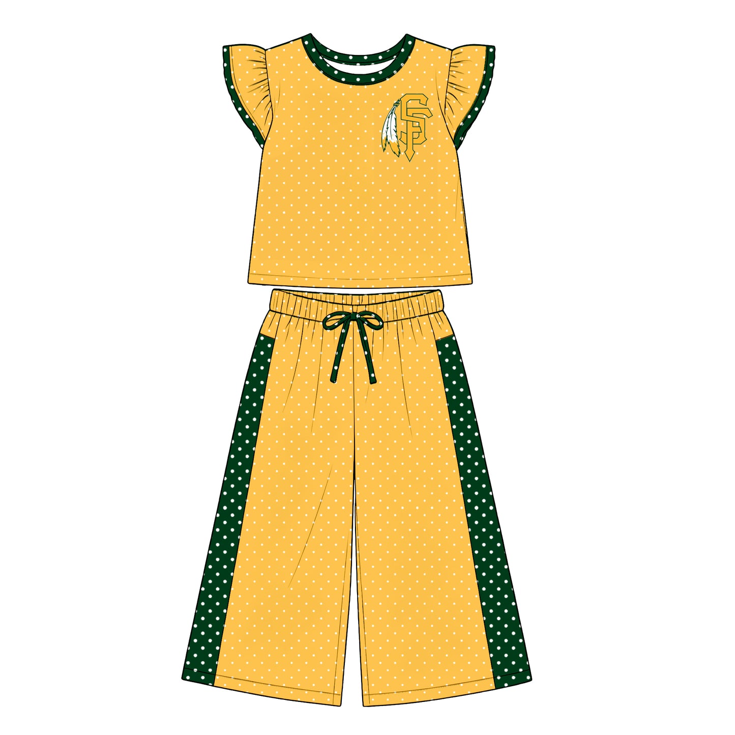 custom moq 5 mix size  XY072106 Baby Girls Flutter Sleeve Polka Dots Top Pants Team Casual Set