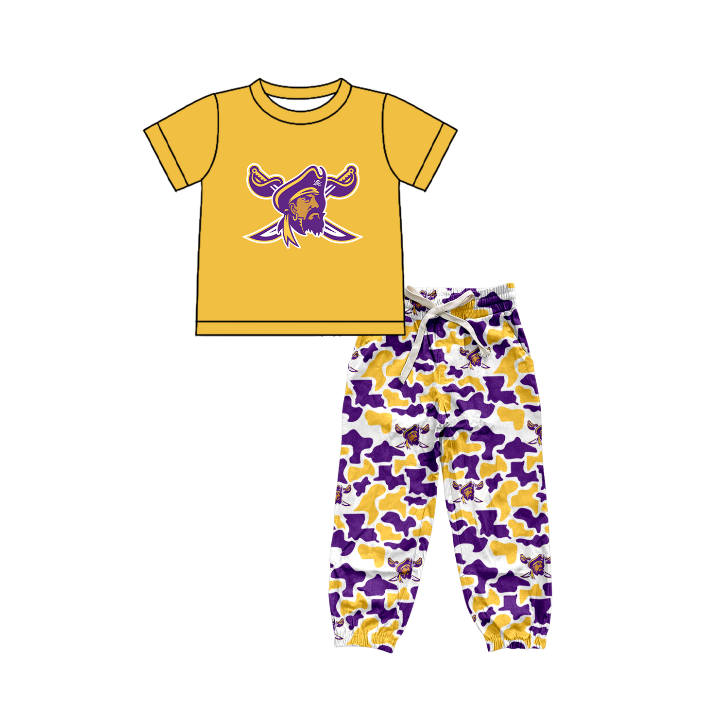 custom moq 5 mix size XY070106 Baby Boys Short Sleeve Top Camo Drawstring Pants Set Team Outfit