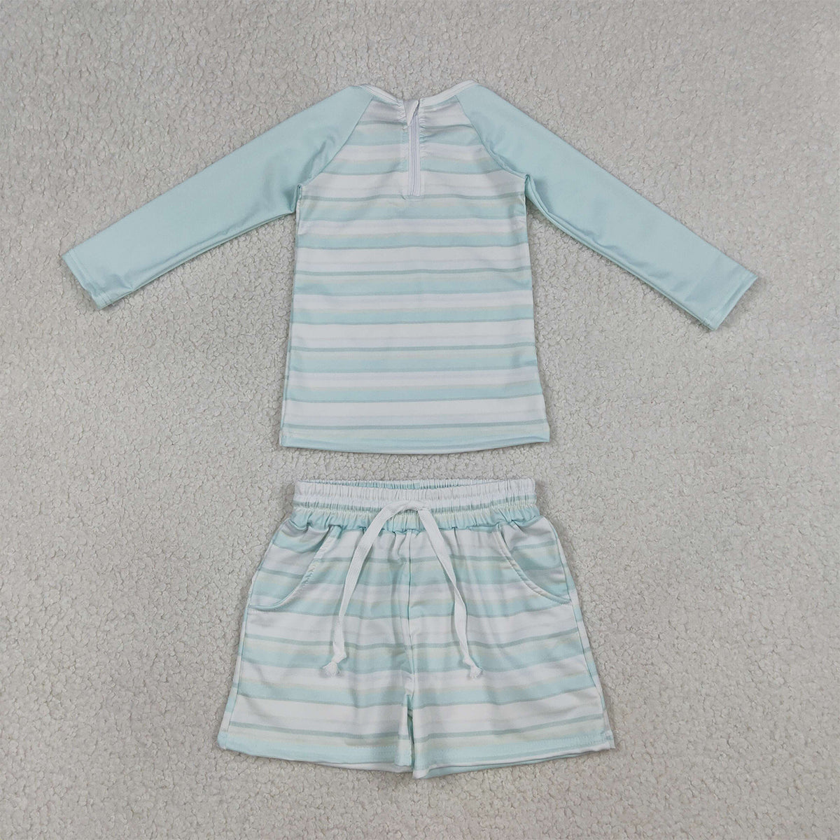 RTS NO MOQ S0649 Baby Boys Light Blue Stripe Top and Pockets Shorts Swimsuits