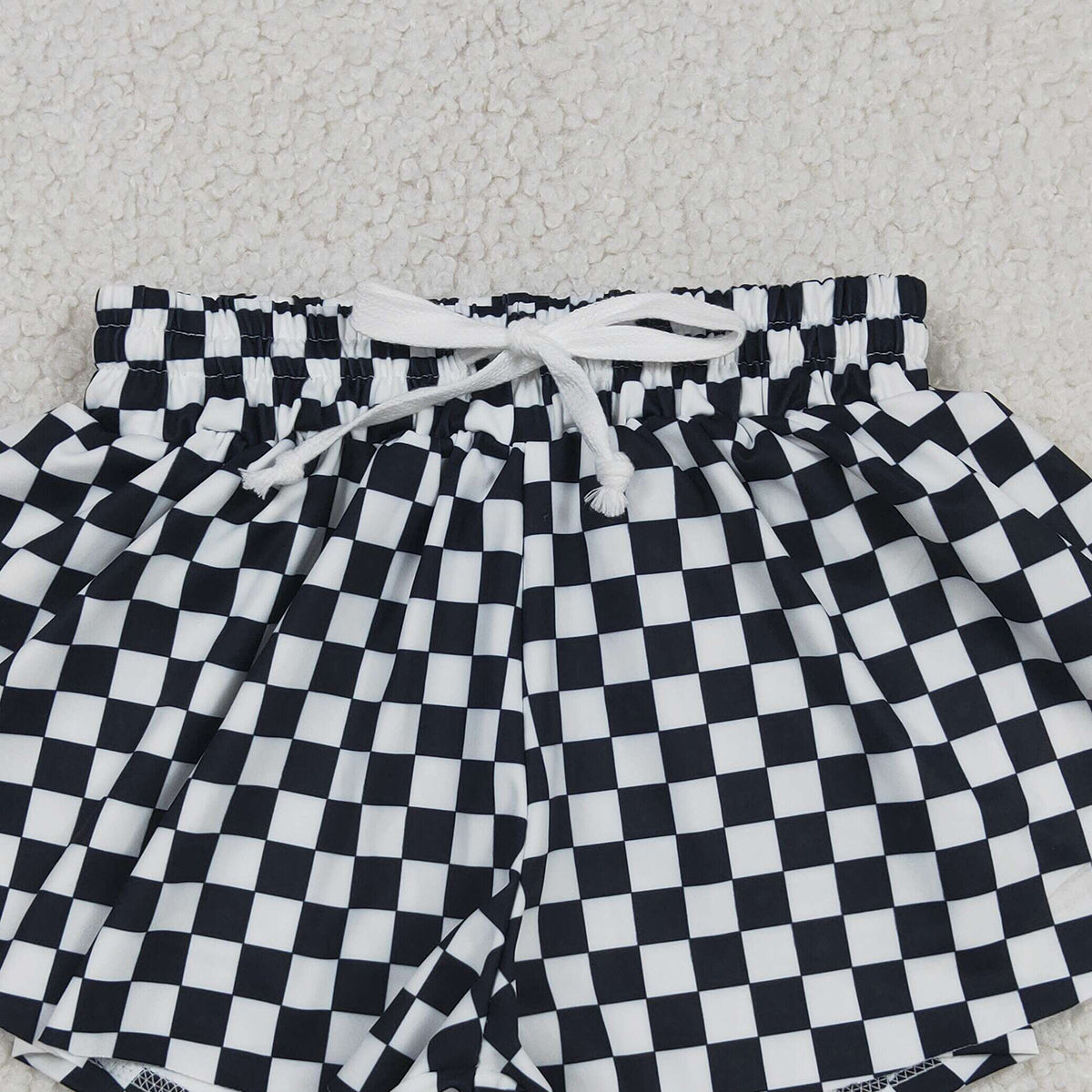 RTS NO MOQ SS0865 Baby Girls Black And White Plaid Yoga Active Wear Butterfly Shorts