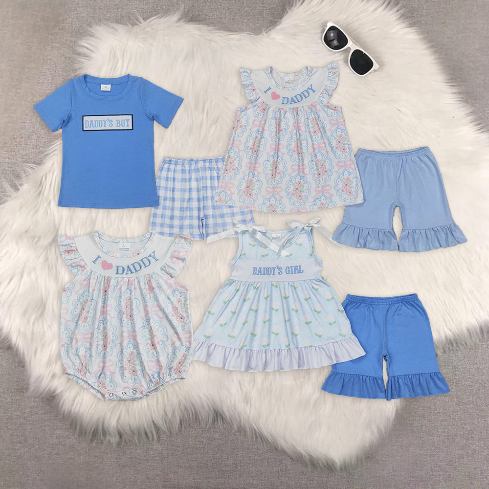 RTS NO MOQ Embroidery daddy short-sleeved shorts suit & short-sleeved sets and romper