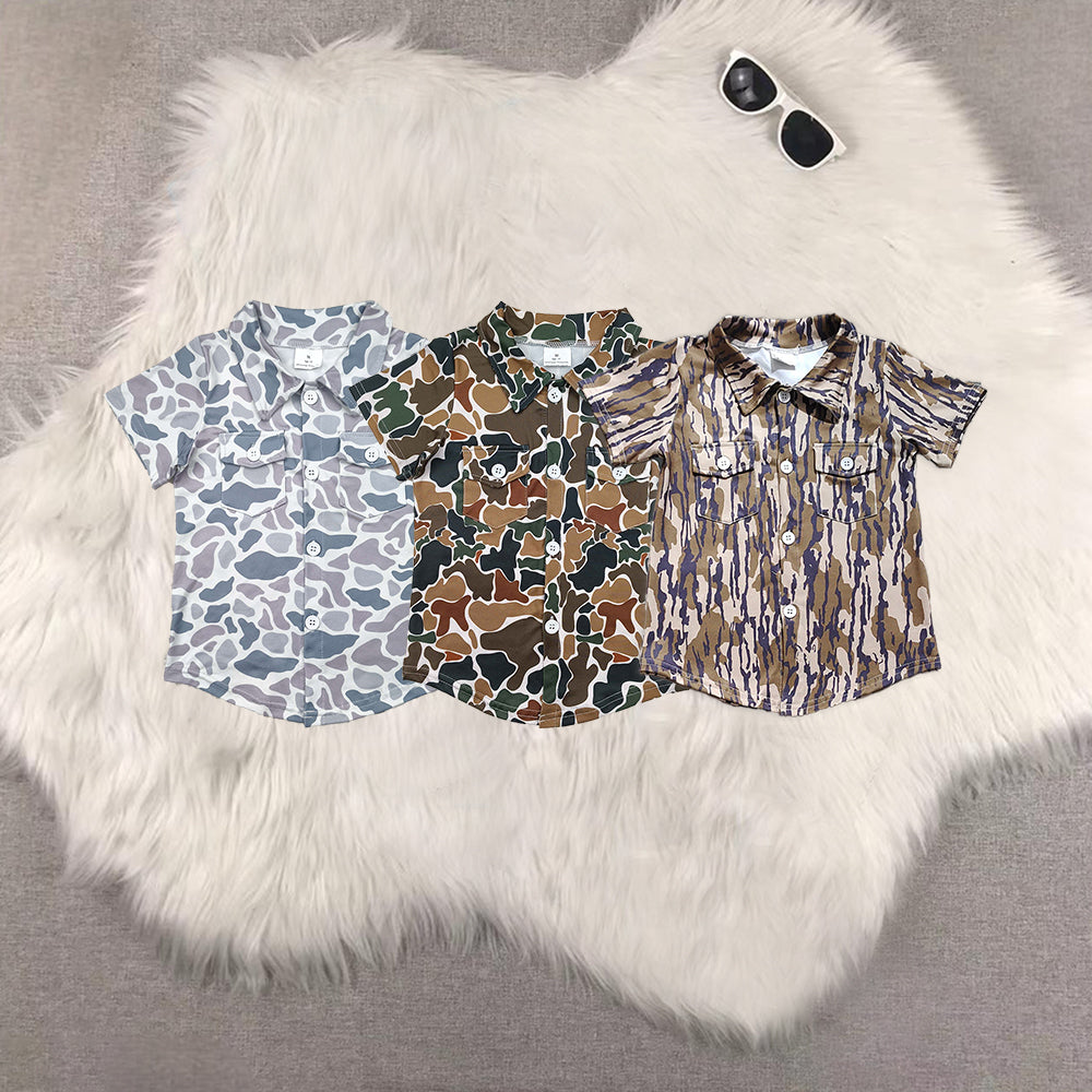 RTS NO MOQ Sibling baby boys clothes camouflage short-sleeved tops