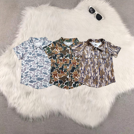 RTS NO MOQ Sibling baby boys clothes camouflage short-sleeved tops