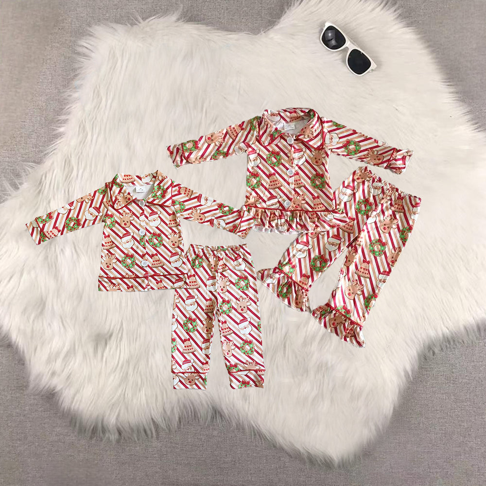 RTS NO MOQ Sibling Baby Girls boys Christmas Long Sleeve Pants pajamas Sets