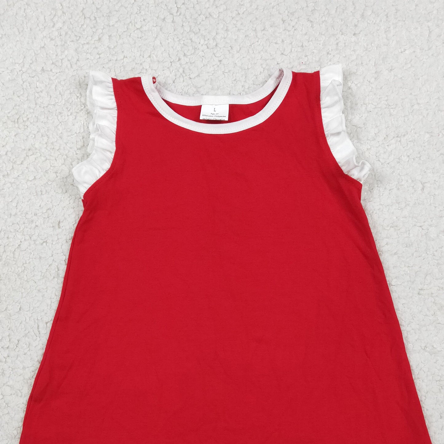 RTS NO MOQ cotton GSD4047 Baby Girls Sleeveless Red Scallop Knee-Length Dresses Summer Girl's Clothes