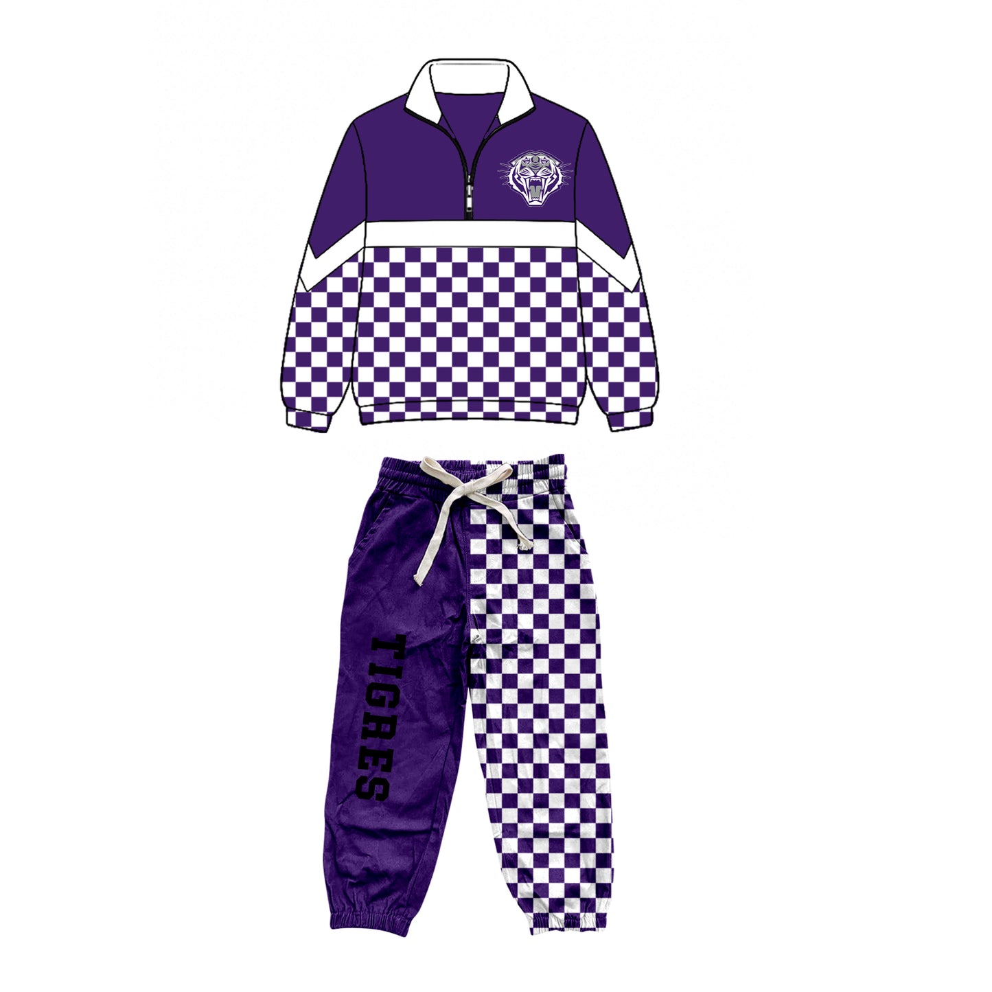 custom moq 5 mix size XY071606 Baby Kids Checked Zipper Long Sleeve Pullover Top Pants Clothes Set