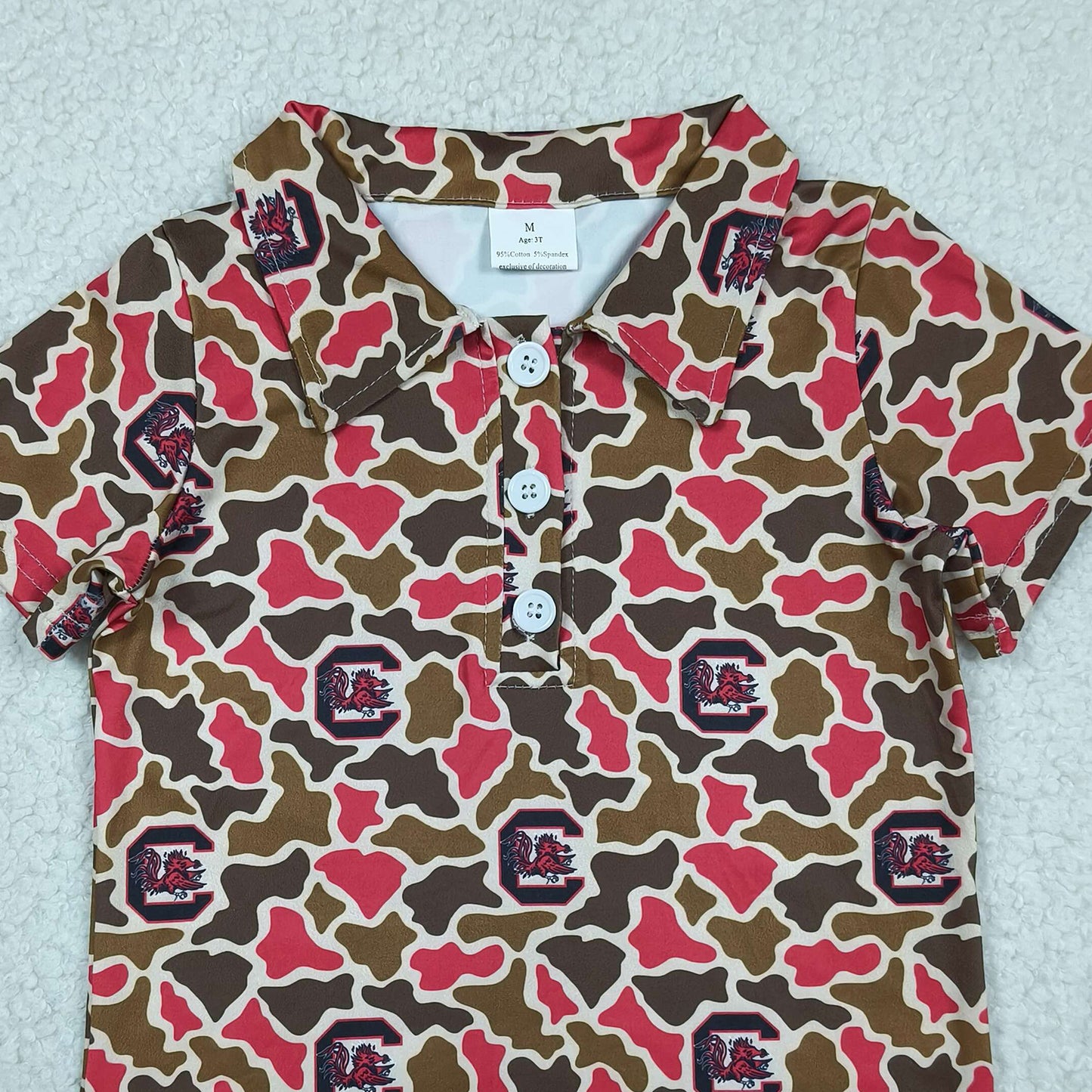 RTS NO MOQ BT1697 Baby Boys Camo Print Short Sleeve Button Polo Top