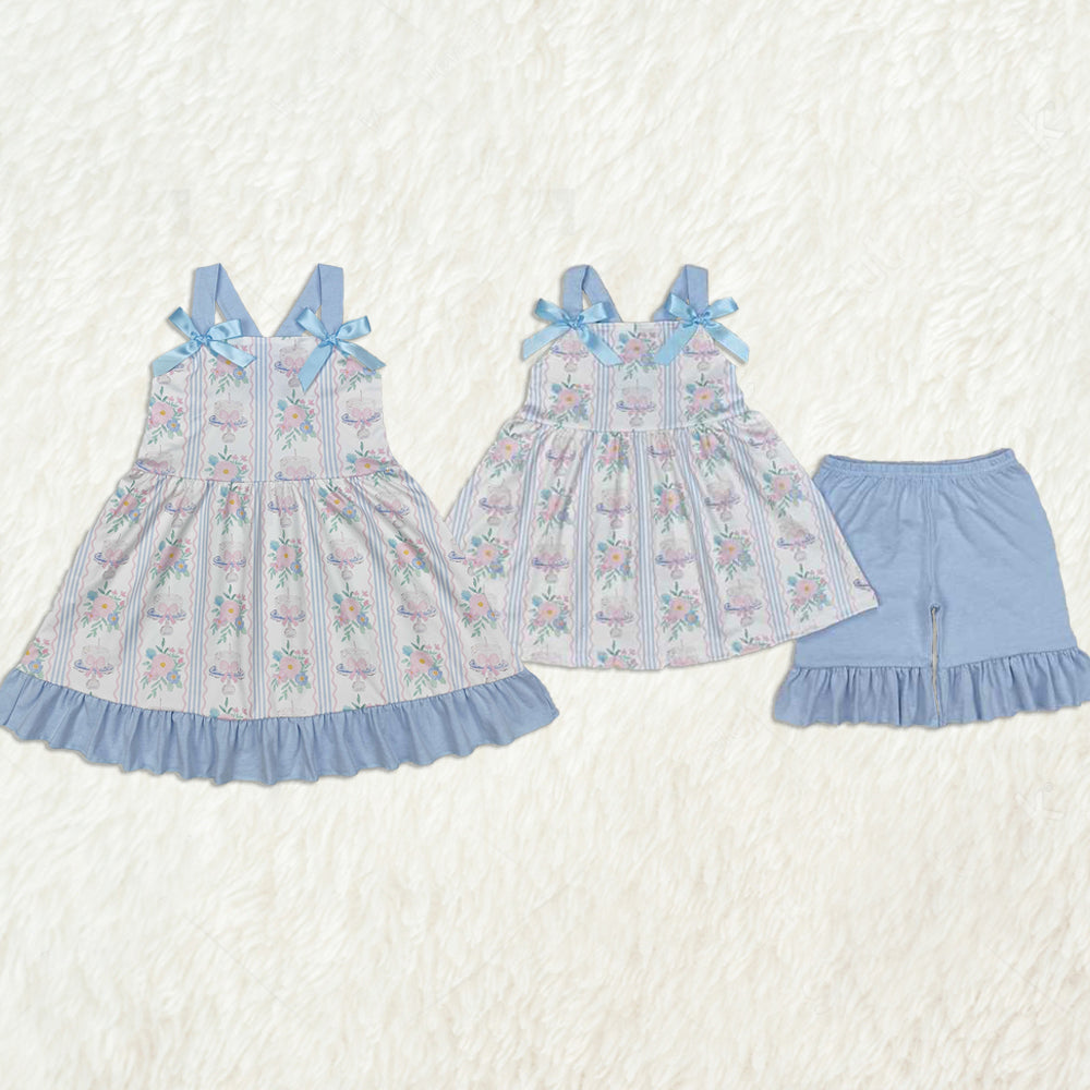 RTS NO MOQ baby Girls Clothes floral short sleeve shorts Sets and dress