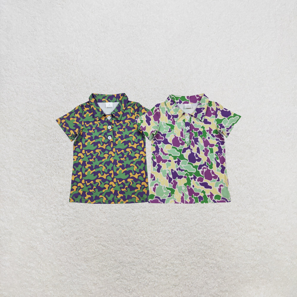 RTS NO MOQ Sibling Baby Boys Mardigras Button Polo Shirts Top