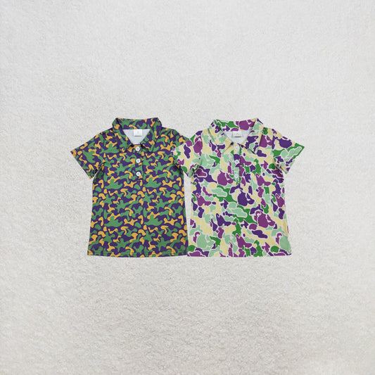 RTS NO MOQ Sibling Baby Boys Mardigras Button Polo Shirts Top