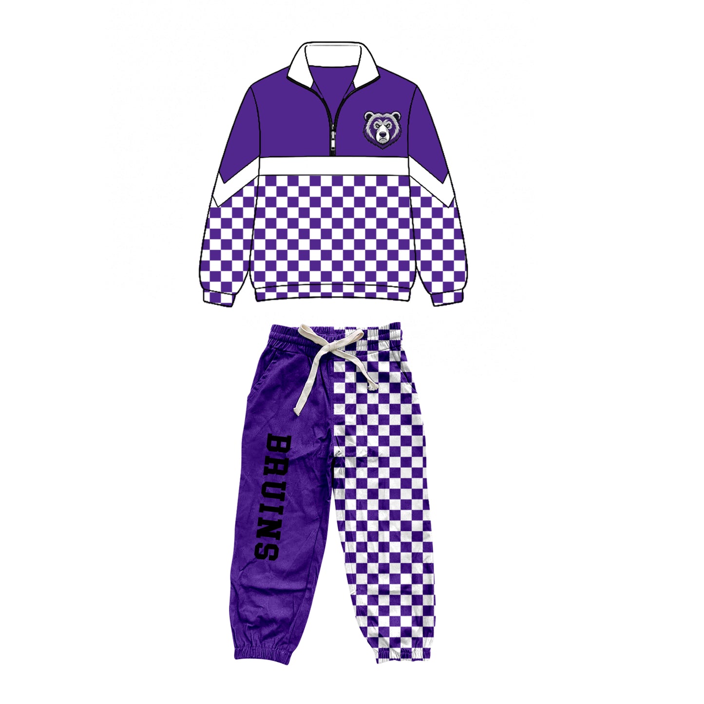 custom moq 5 mix size XY071806 Baby Kids Checked Patchwork Zipper Long Sleeve Pullover Top Pants Clothes Set