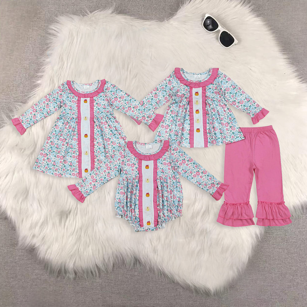 RTS Sibling baby girls clothes halloween thanksgiving embroidery long Sleeve pants sets and dress and rompers