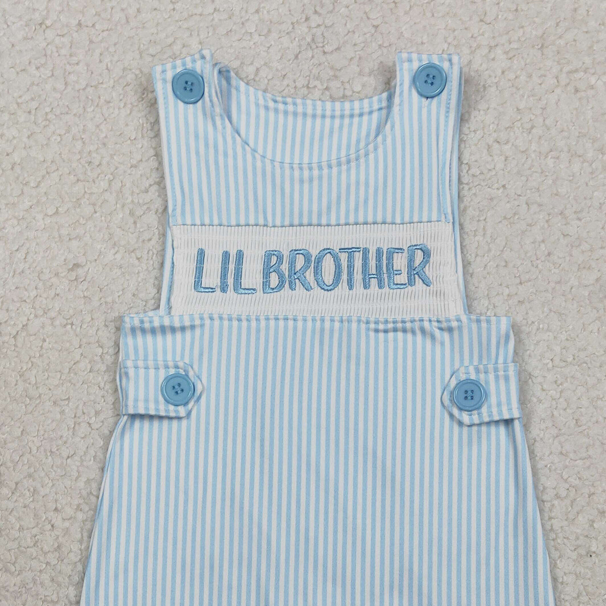 RTS NO MOQ SR3592 Baby Boys Embroidered Sleeveless Rompers Blue Stripe Little Brother Outfit Newborn Boys Clothing