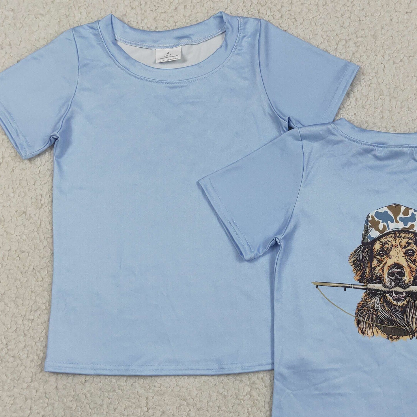 RTS NO MOQ milk silk BT1761+SS0873 Baby Boys Blue Dogs Fishing Camo Top Pocket Short Hunting Outfit
