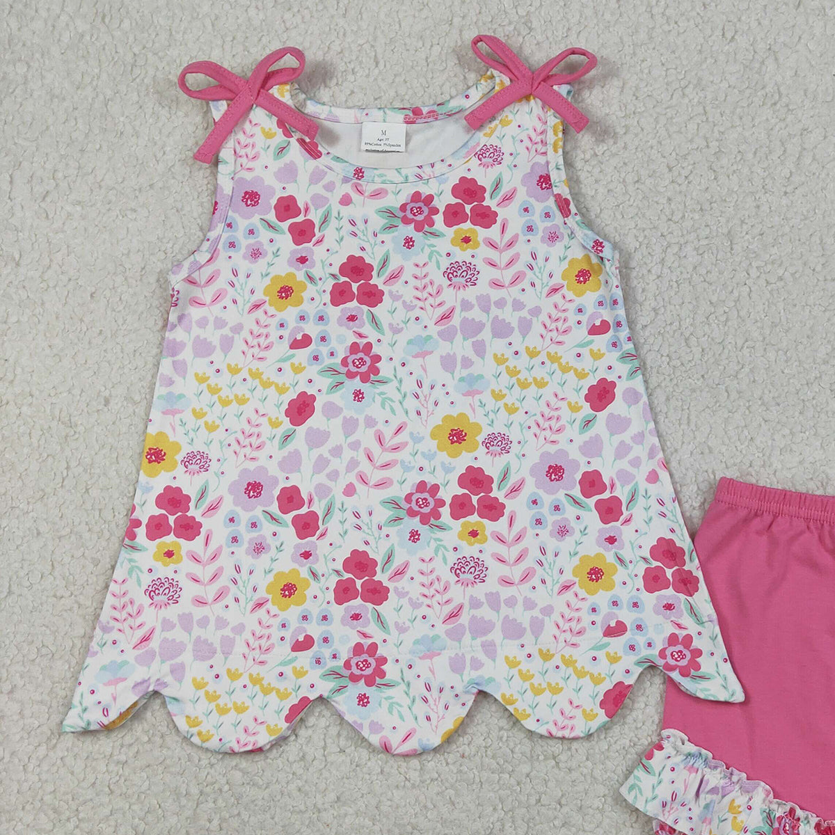 RTS NO MOQ GSSO3391 Baby Girls Sleeveless Colorful Flowers Tunic Ruffle Shorts Outfit Set Cute Baby Girl Summer Clothing Set