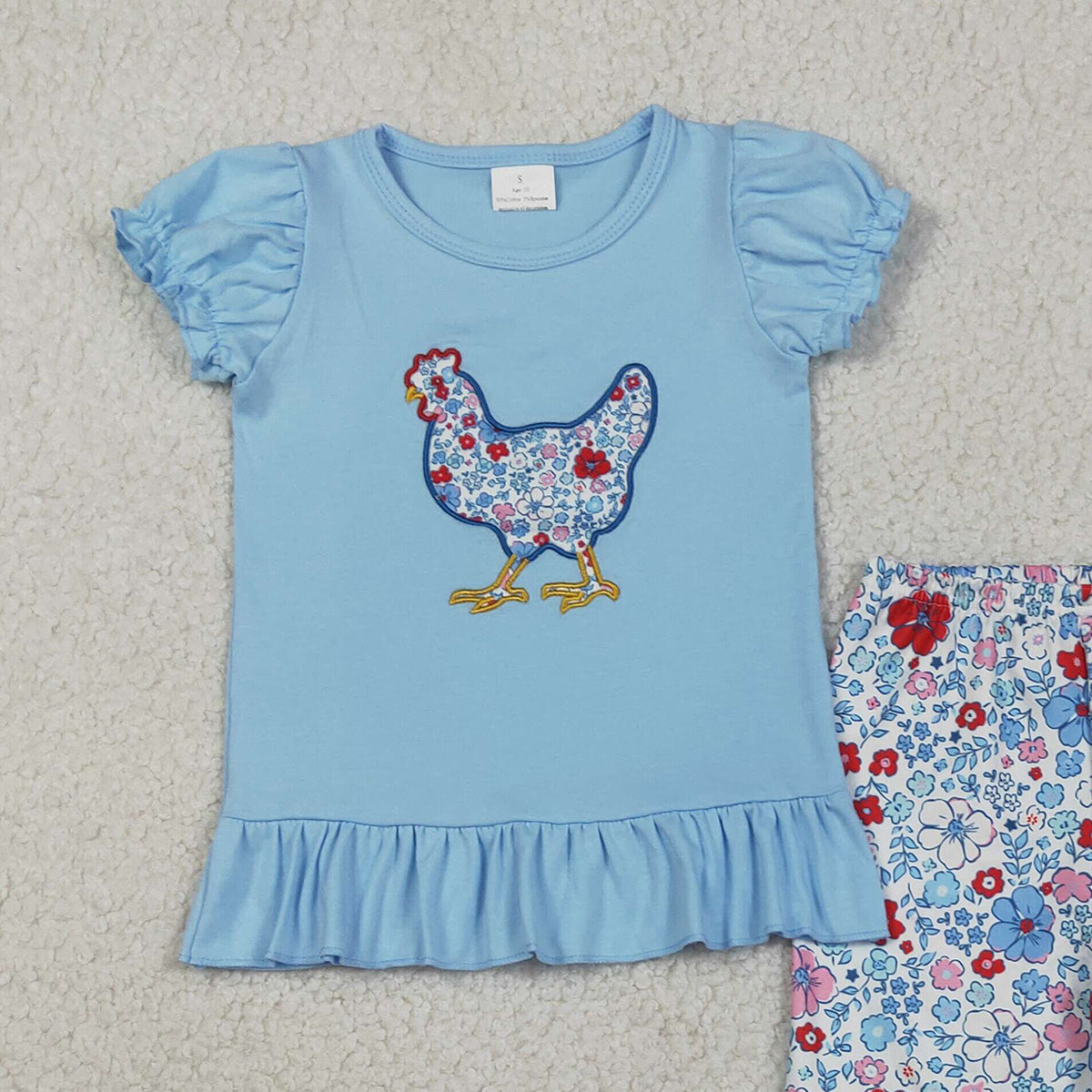 RTS NO MOQ GSPO2261 Floral Embroidery Chick Baby Girls Tunic And Ruffle Pants Set Cute Farm-Themed Outfit for Little Ones
