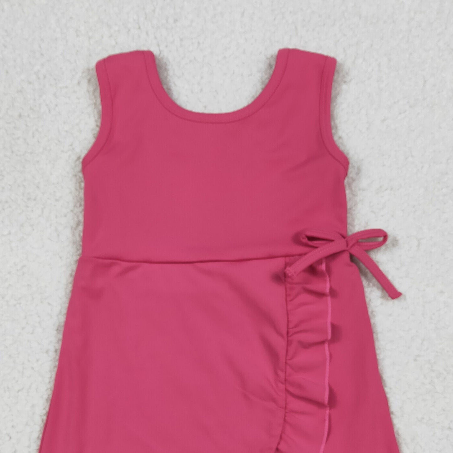 RTS NO MOQ yoga fabric cotton GSD3766 Yoga Baby Girls Summer Pink Sleeveless Scallop Yoga Casual Knee Length Dress