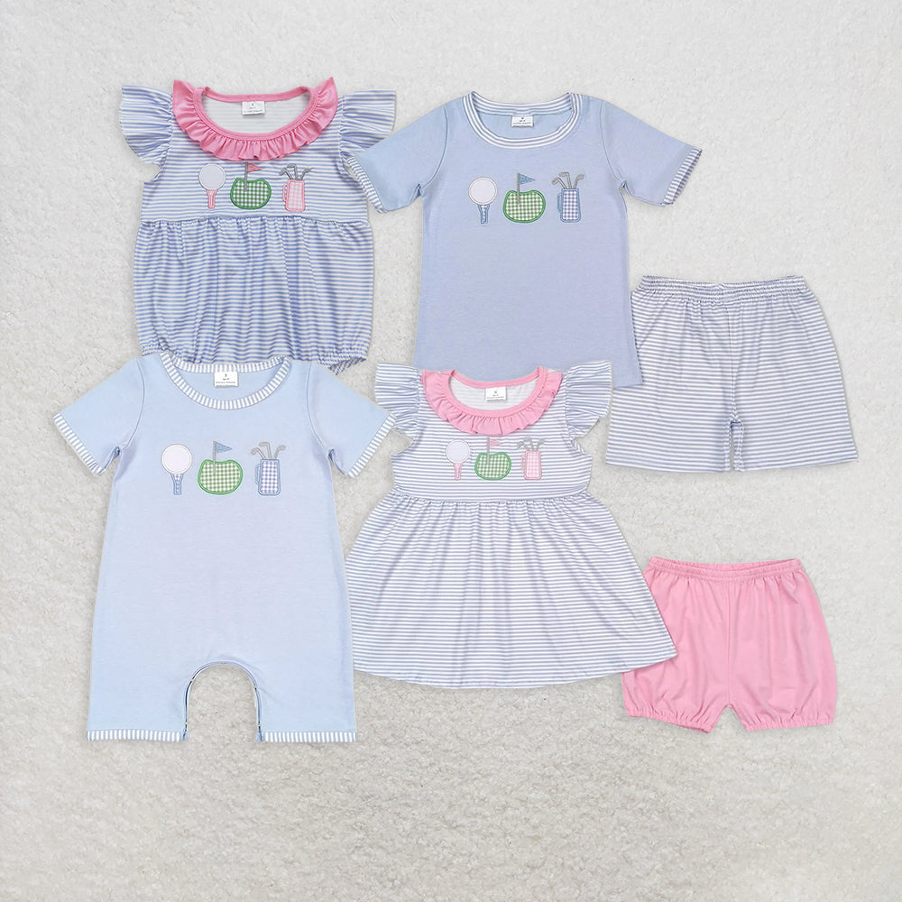 RTS Boys and girls embroidery baseball Short Sleeve Shorts sets romper