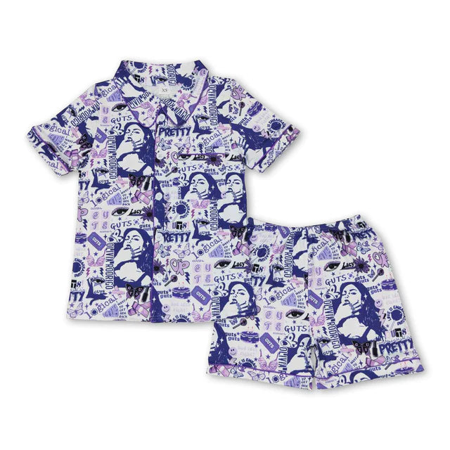 RTS NO MOQ Sibling Sibling Adult Women Olivia Singer Buttons Shirt Shorts Pajamas Sets