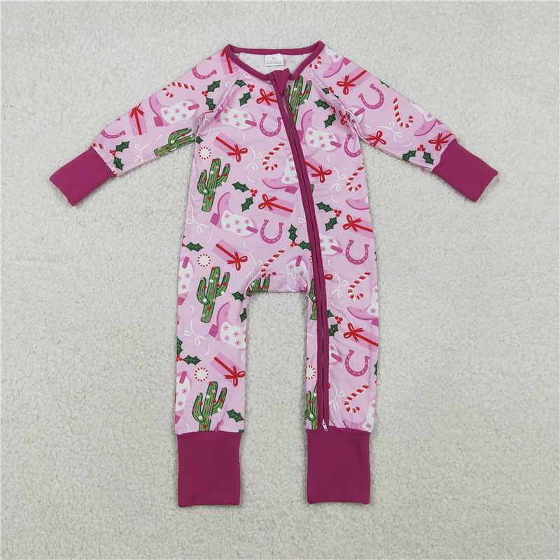 Baby Girls Pink Cactus Christmas Collection - Pajama Set & Zipper Romper