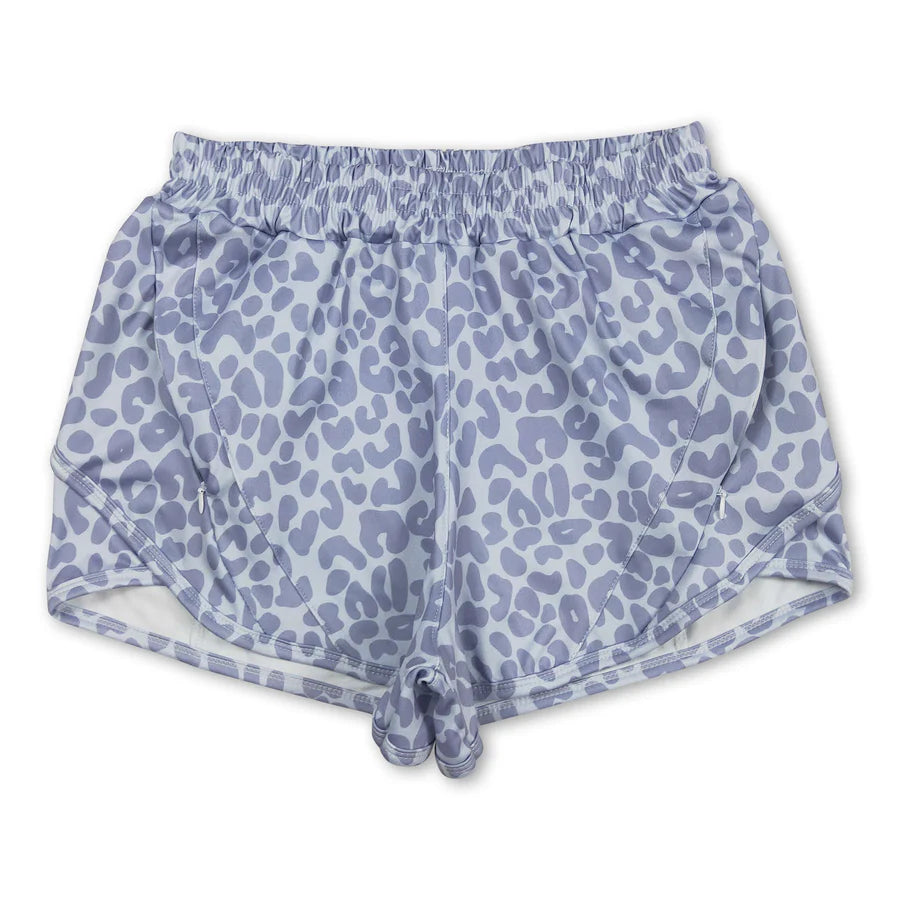 RTS NO MOQ Sibling Adult Women Gray Leopard Yoga Summer Shorts