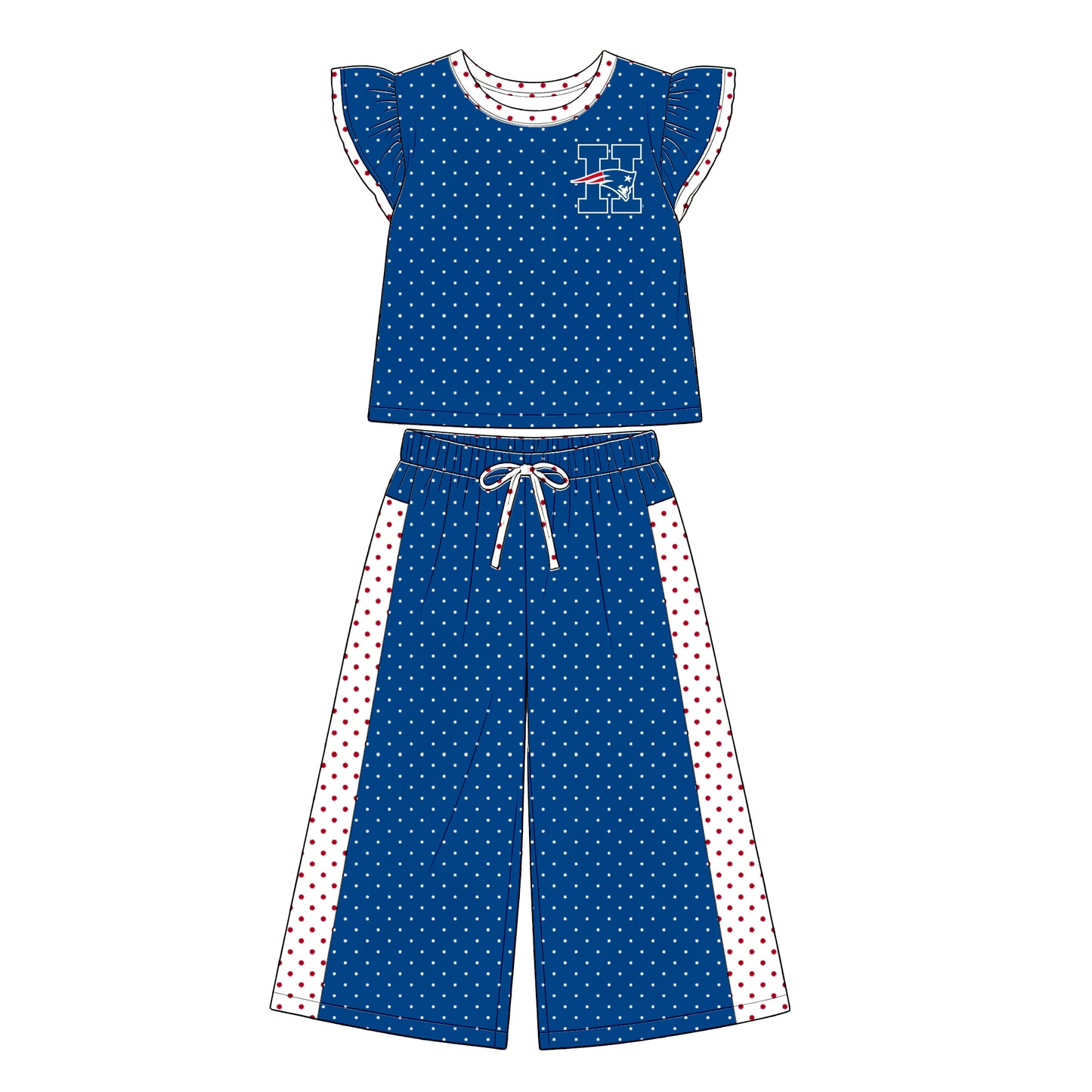 custom moq 5 mix size  XY072206 Baby Girls Flutter Sleeve Polka Dots Top Pants Team Casual Outfit
