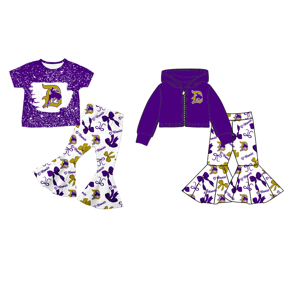 Custom moq 5 mix size milk silk summer teams baby girls clothes bow purple short sleeve pants sets and hooded long sleeve pants sets-25.7.21