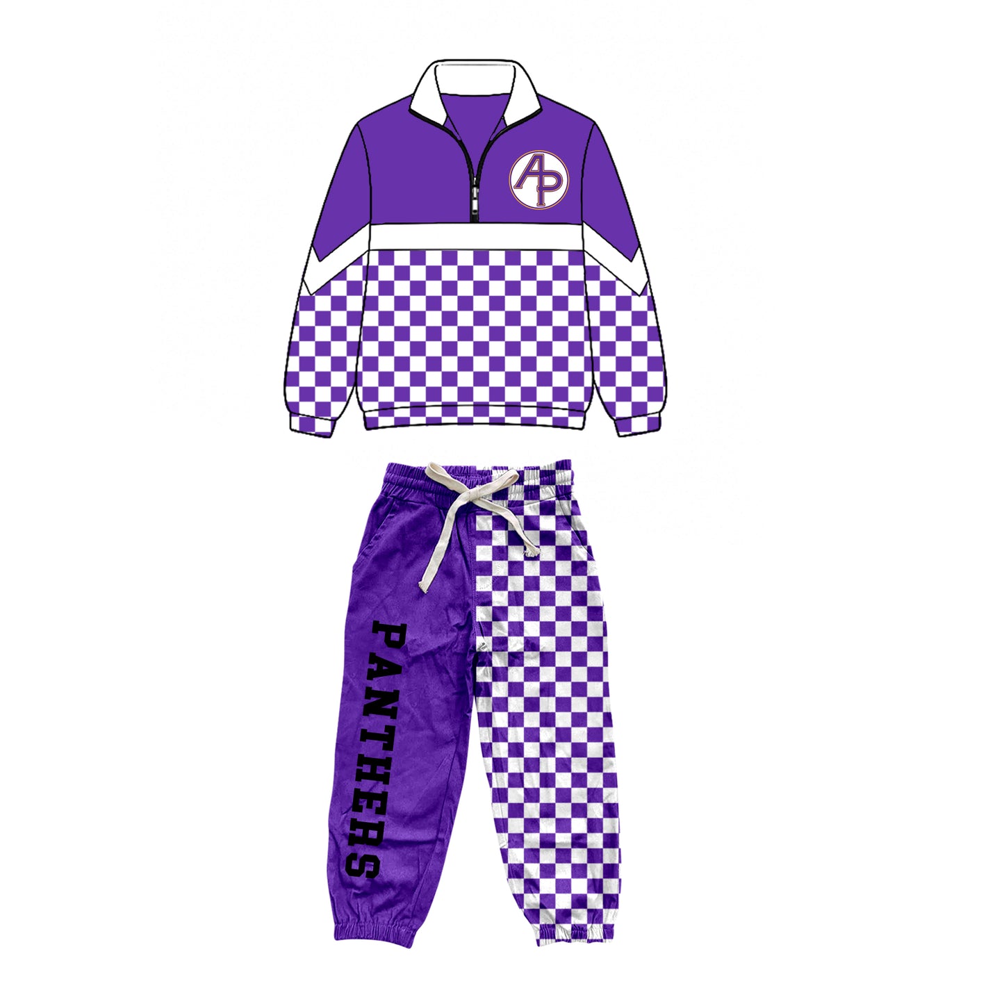 custom moq 5 mix size XY071506 Baby Kids Checked Zipper Long Sleeve Pullover Pants Clothes Set