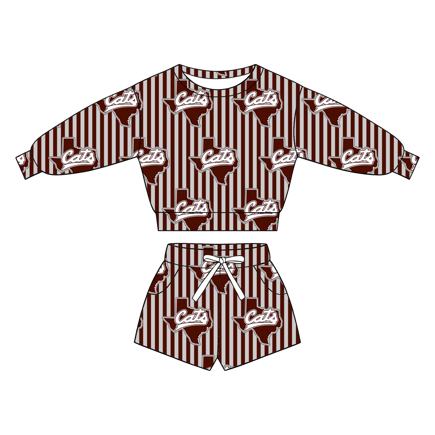 custom moq 5 mix size XY062706 Baby Kids Stripe Long Sleeve Top Drawstring Shorts Set