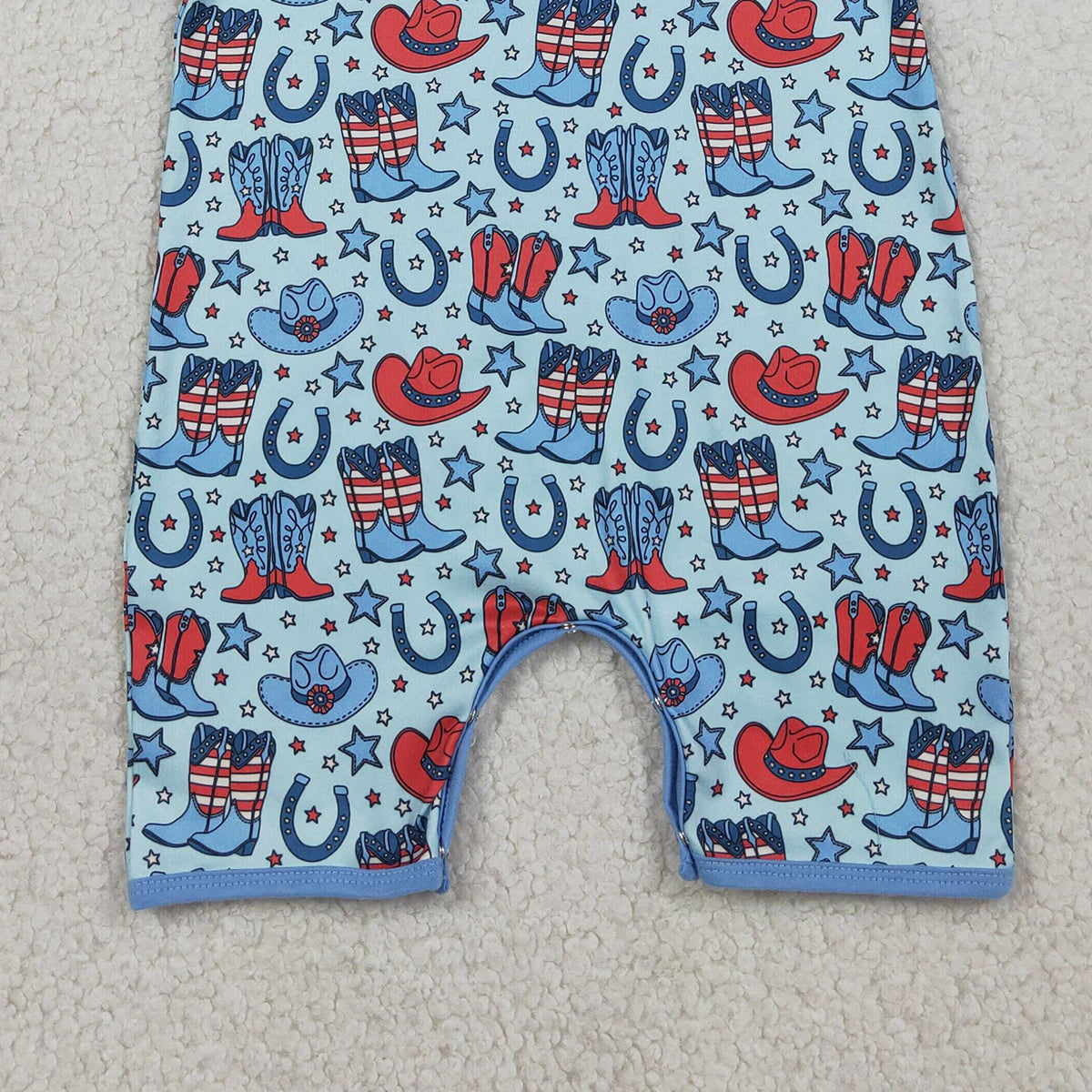 RTS NO MOQ SR3884 Baby Boys 4th of July Western Button Rompers Short Sleeve Star Hat Boots