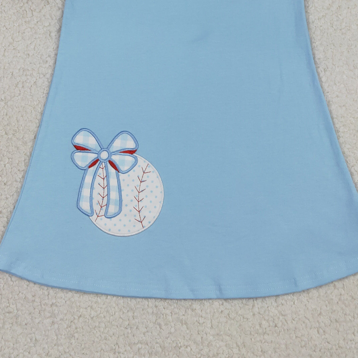 RTS NO MOQ GSD3685 Baby Girls Team Embroidery Baseballs Bows Knee Length Dresses