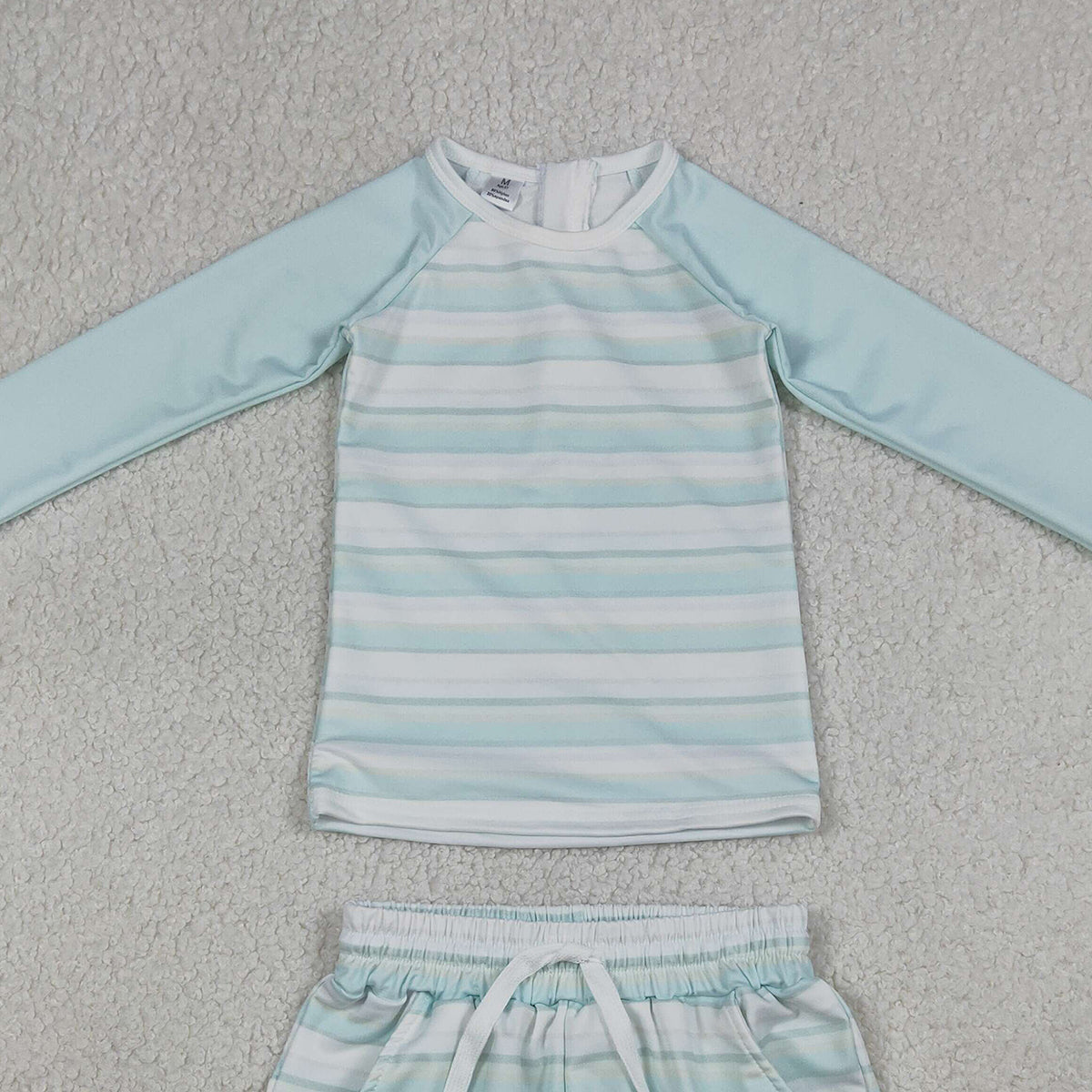 RTS NO MOQ S0649 Baby Boys Light Blue Stripe Top and Pockets Shorts Swimsuits