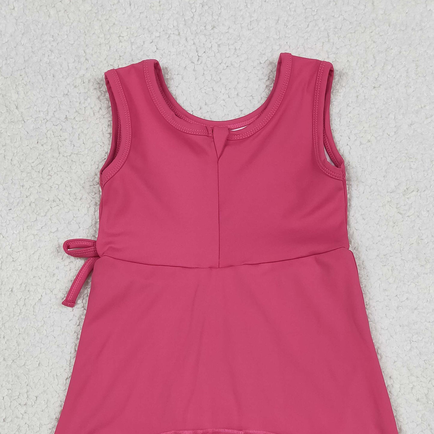 RTS NO MOQ yoga fabric cotton GSD3766 Baby Girls Pink Sleeveless Scallop Yoga Knee Length Dress