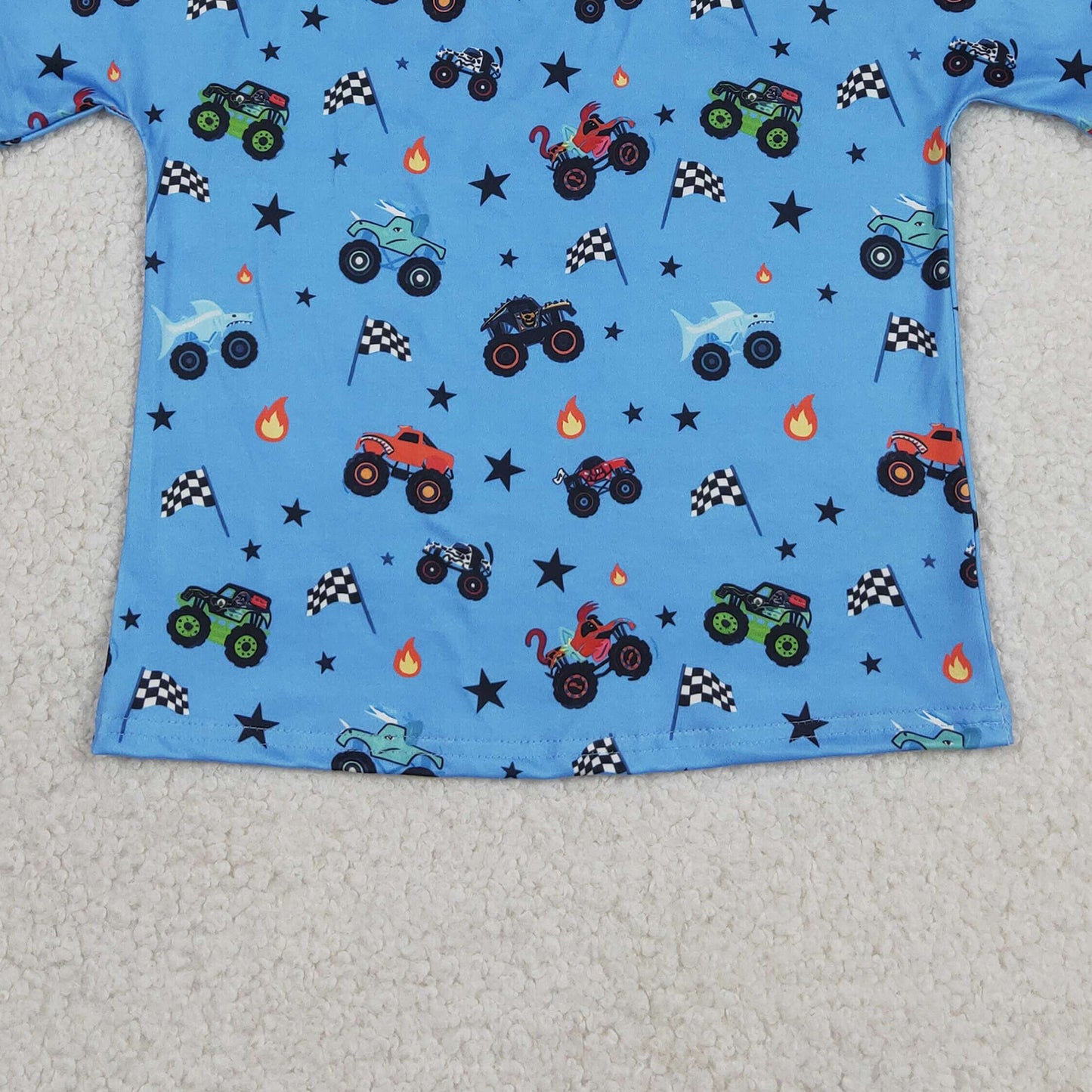RTS NO MOQ milk silk BT1496+SS0736 Baby Boys 4th of July Car Flag Print Top And Shorts Set