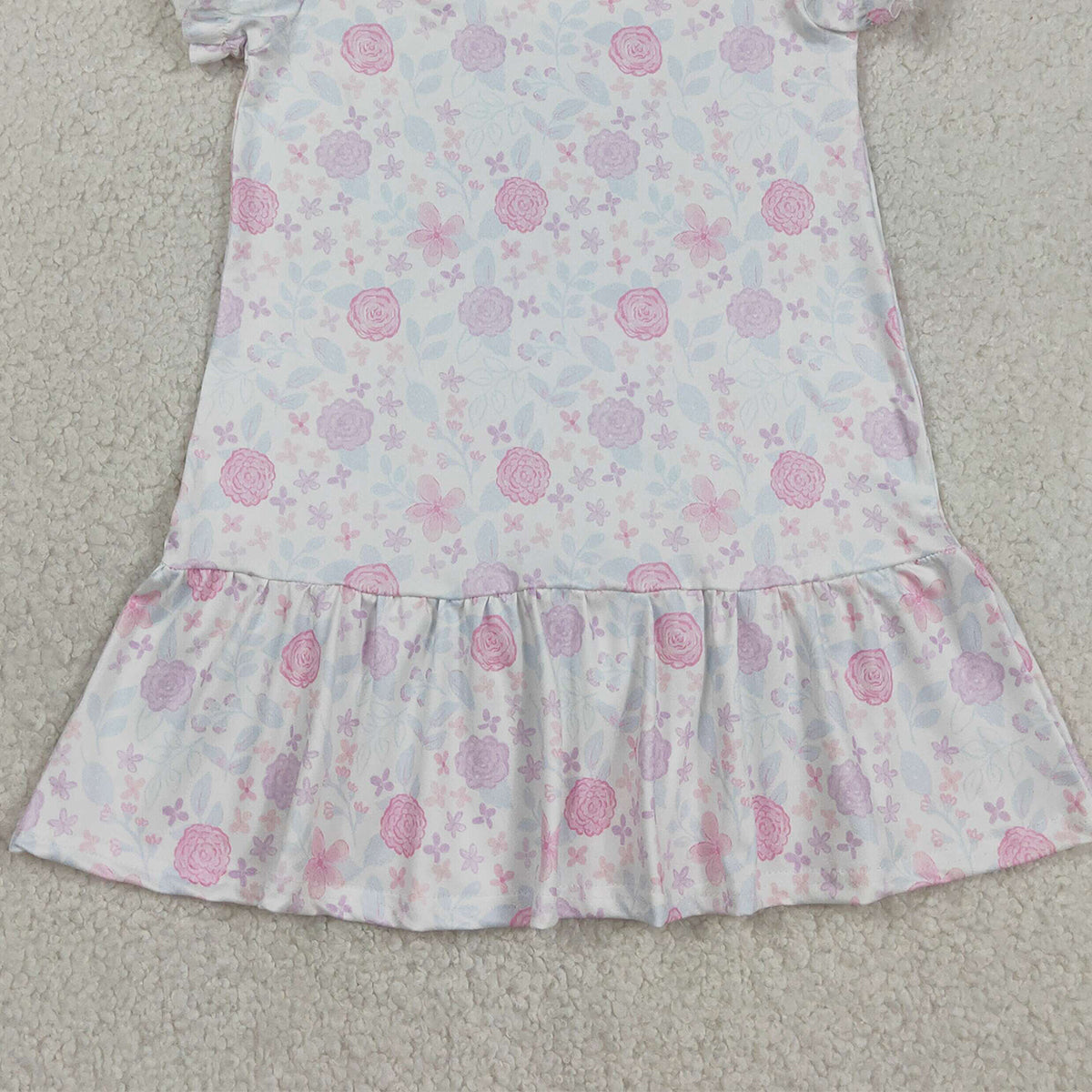RTS NO MOQ GSD3717 Baby Girls Short Sleeve Ruffle Knee Length Dress Pink Lavender Flowers Cute Infant Girl Outfit