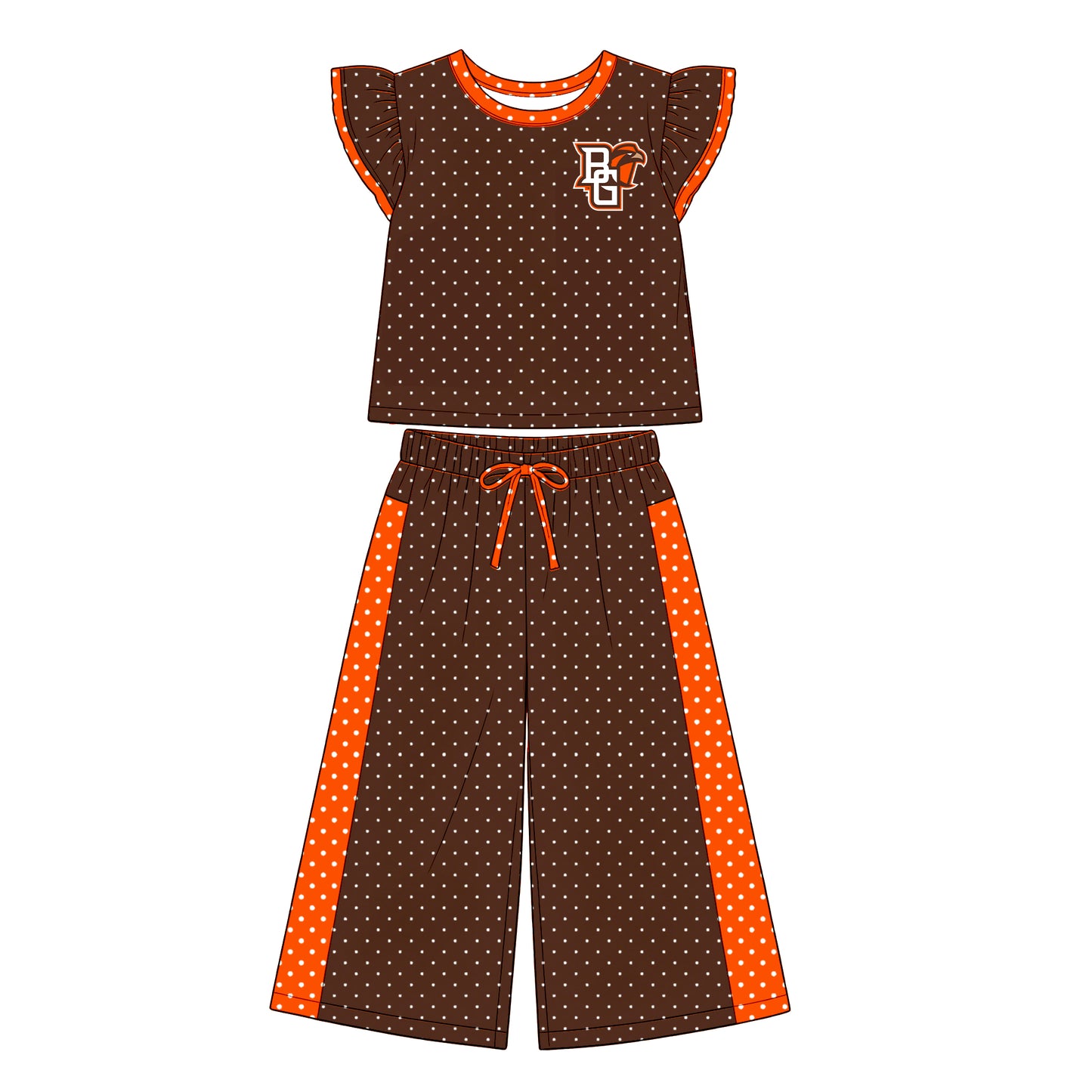 custom moq 5 mix size XY073006 Baby Girls Flutter Sleeve Polka Dots Top Pants Casual Team Outfit Set