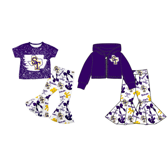 Custom moq 5 mix size milk silk summer teams baby girls clothes bow purple short sleeve pants sets and hooded long sleeve pants sets-25.7.23