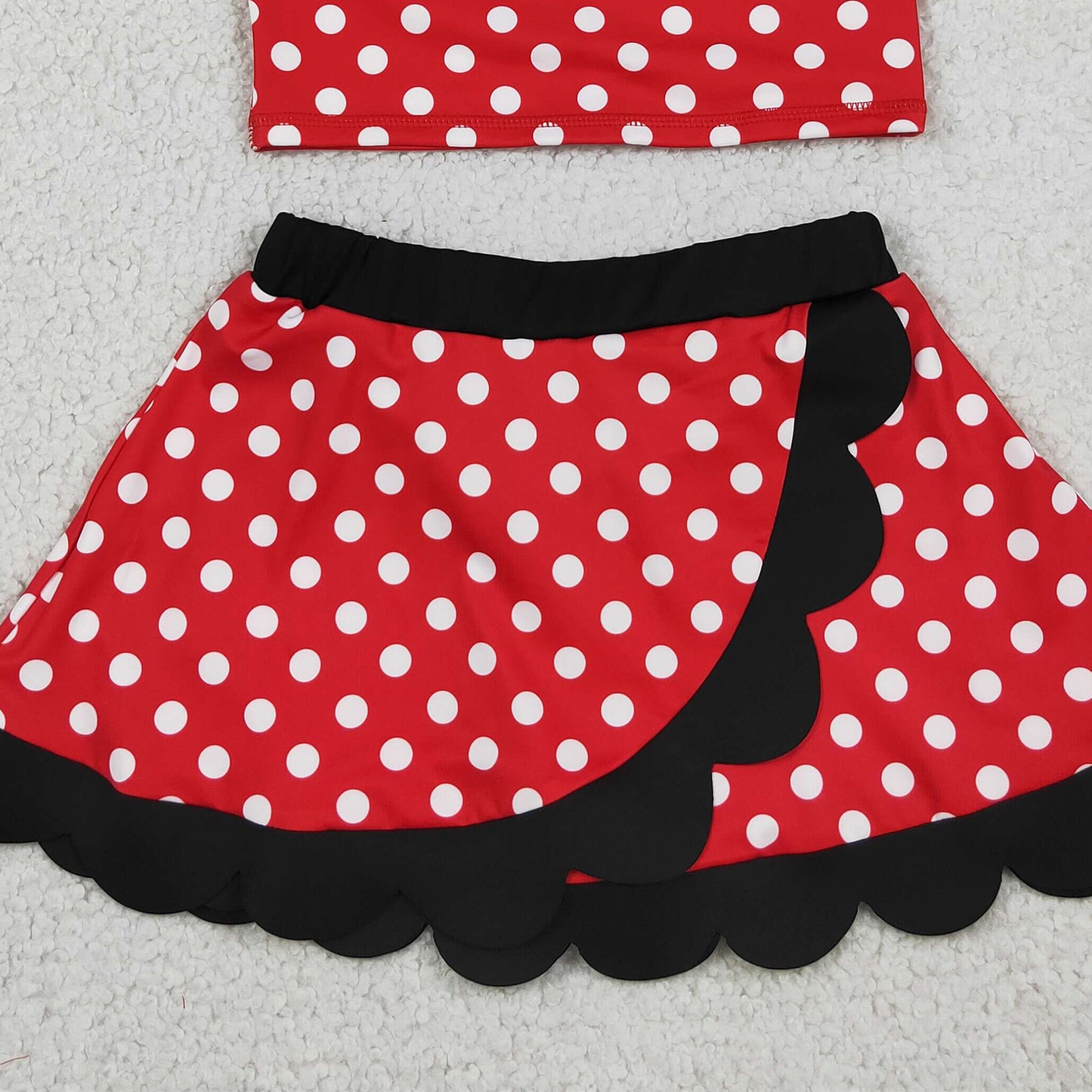 RTS NO MOQ yoga fabric GSD4080 Baby Girls Cute Red Polka Dot Sleeveless Vest Scallop Skort Active Set