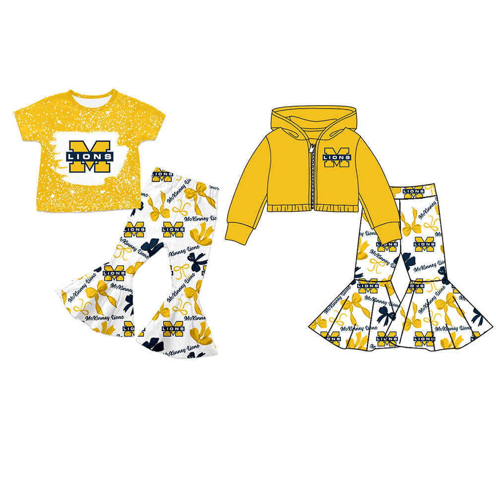 Custom moq 5 mix size milk silk summer teams baby girls clothes bow yellow short sleeve pants sets and hooded long sleeve pants sets-25.7.22