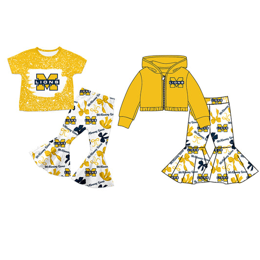 Custom moq 5 mix size milk silk summer teams baby girls clothes bow yellow short sleeve pants sets and hooded long sleeve pants sets-25.7.22