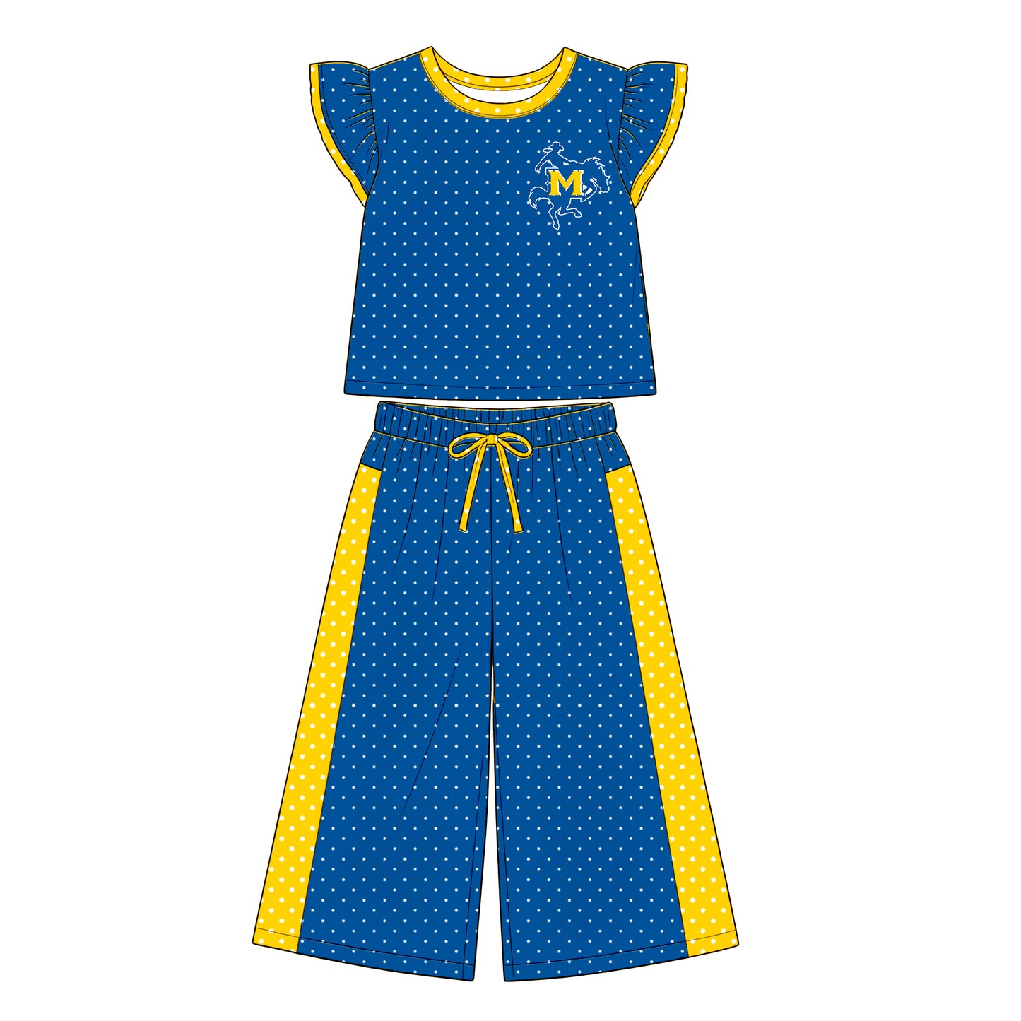 custom moq 5 mix size  XY072106 Baby Girls Flutter Sleeve Polka Dots Top Pants Team Casual Set