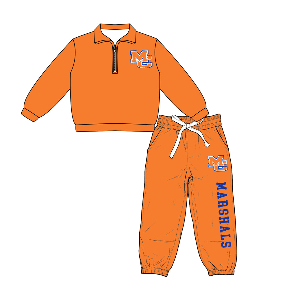 custom moq 5 mix size XY070402 Baby Kids Orange Top And Pants Casual Fashion Outfit Set