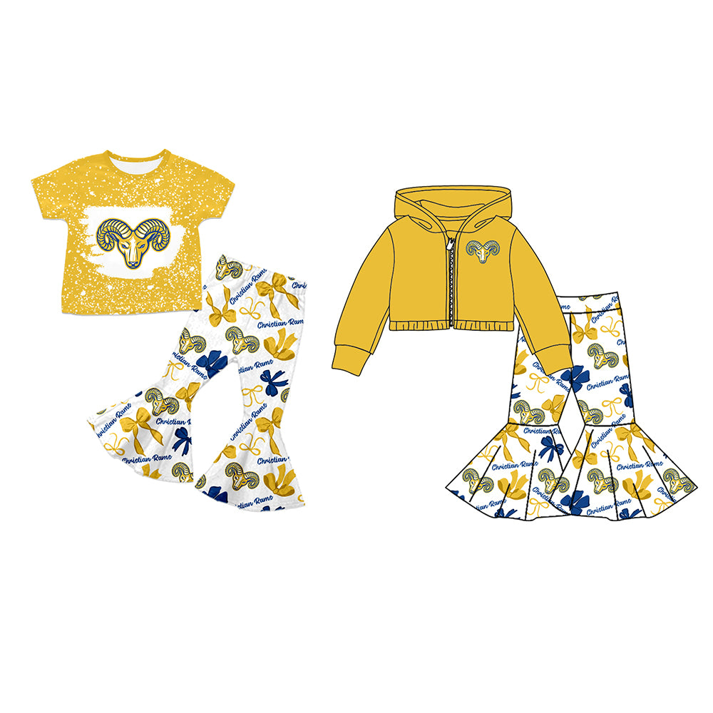 Custom moq 5 mix size milk silk summer teams baby girls clothes bow yellow short sleeve pants sets and hooded long sleeve pants sets-25.7.24