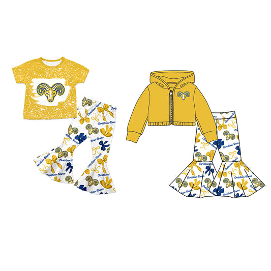 Custom moq 5 mix size milk silk summer teams baby girls clothes bow yellow short sleeve pants sets and hooded long sleeve pants sets-25.7.24