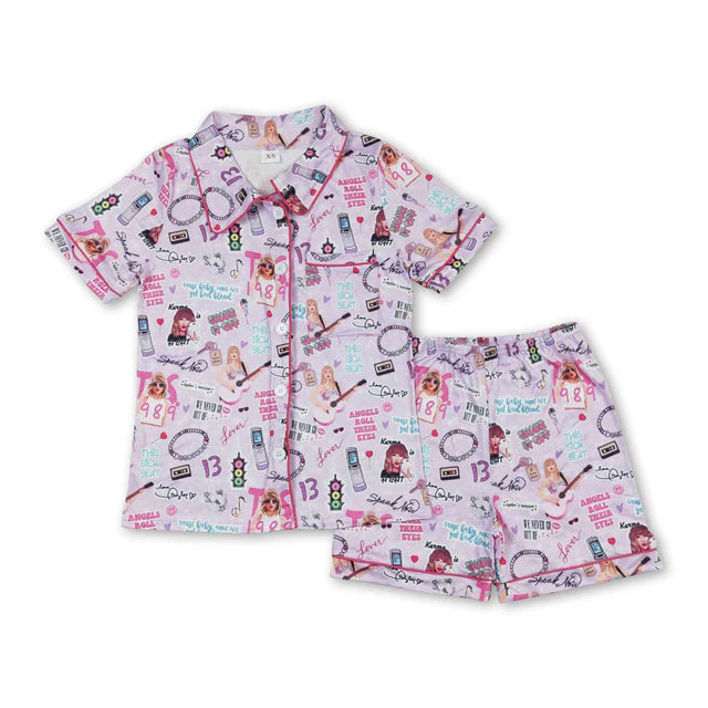 RTS NO MOQ Sibling Sibling Adult Women Olivia Singer Buttons Shirt Shorts Pajamas Sets