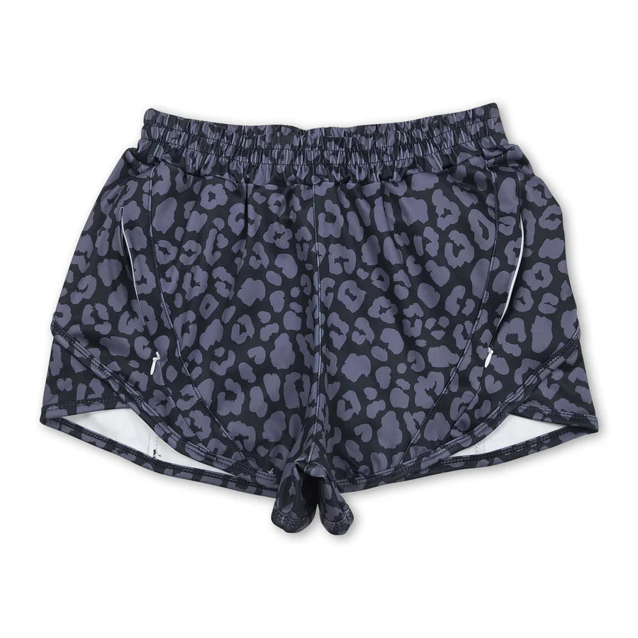 RTS NO MOQ Sibling Adult Women Gray Leopard Yoga Summer Shorts