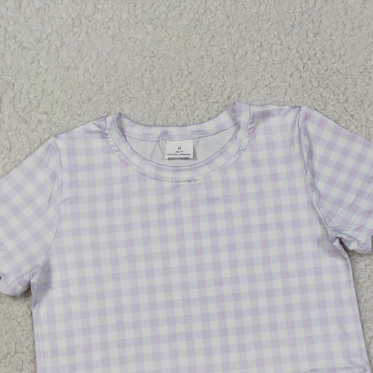 RTS NO MOQ GSSO3181  Baby Girls Lavender Checked Shirt Top And Scallop Shorts Outfit Set Cute Clothing Set for Infants