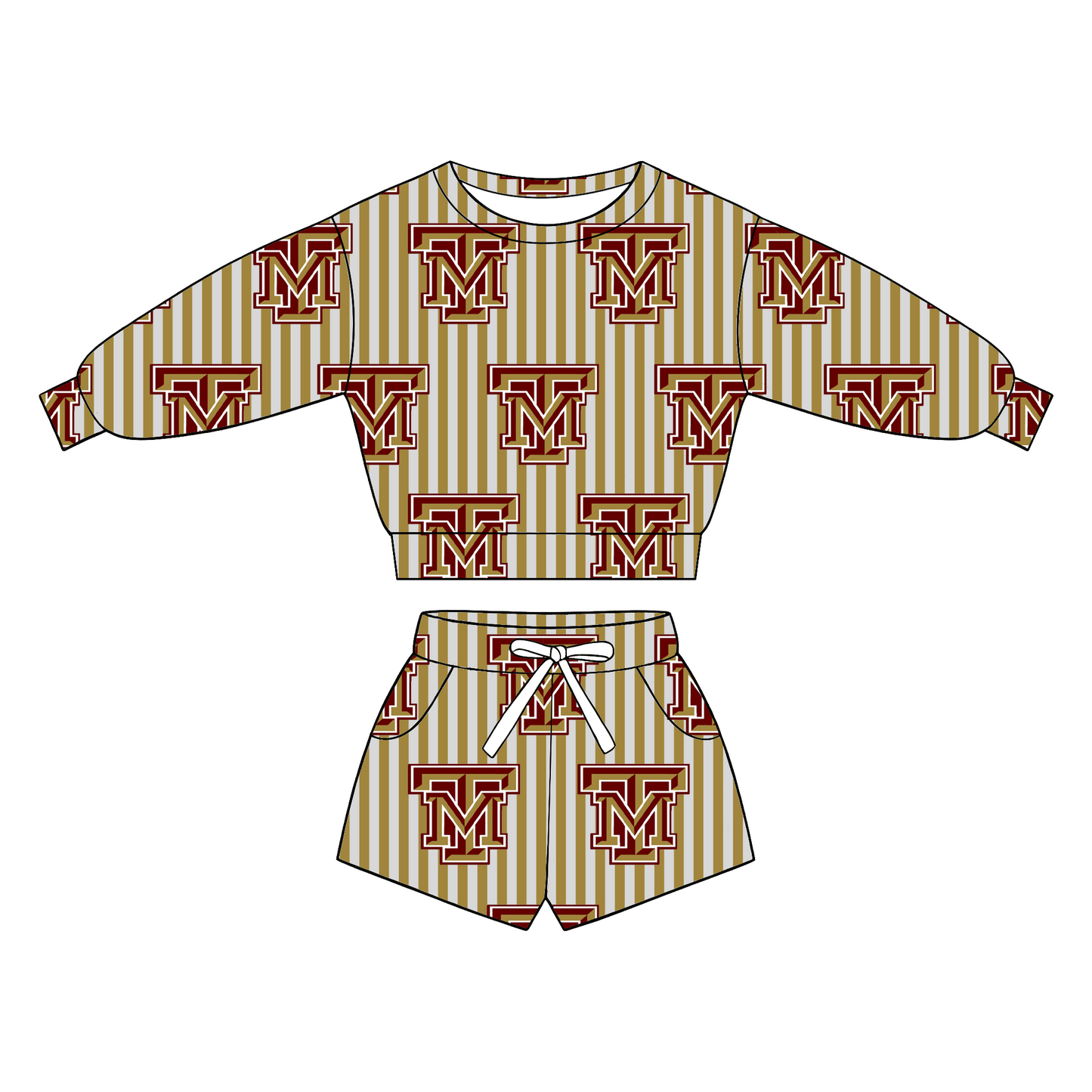 custom moq 5 mix size XY062706 Baby Kids Stripe Long Sleeve Top Drawstring Shorts Set