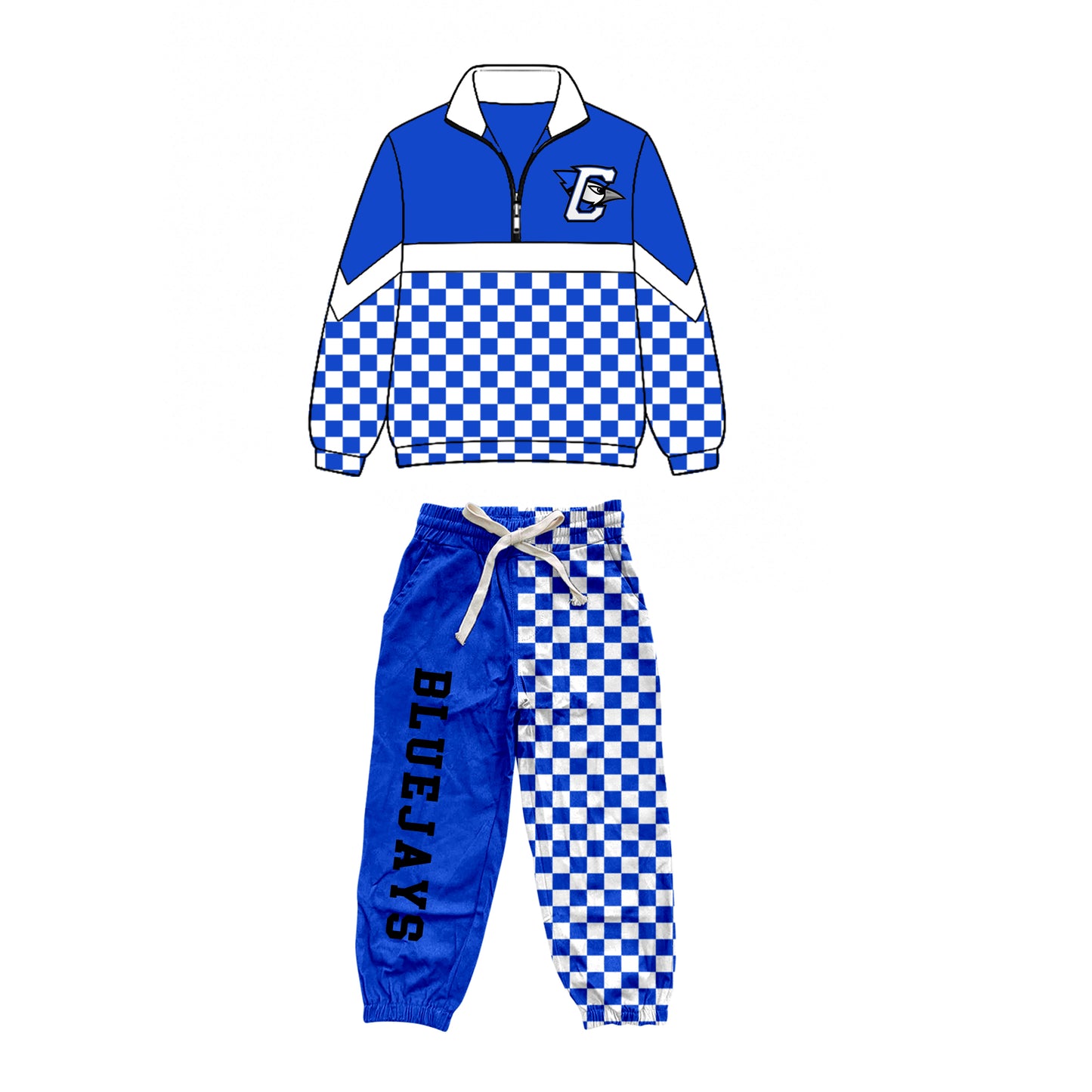 custom moq 5 mix size XY071606 Baby Kids Checked Zipper Long Sleeve Pullover Top Pants Clothes Set